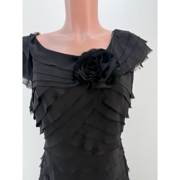 London Times Womens Size 16 Black Ruffle Tiered Raw Hem Cocktail Shift D… - Picture 1 of 15